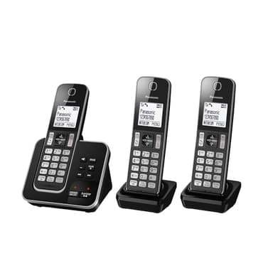 Panasonic KX-TGD623 Cordless Home Phone with dedicated call block key for easy call block registration and Digital Answering Machine - Black and Silver (Pack of 3)