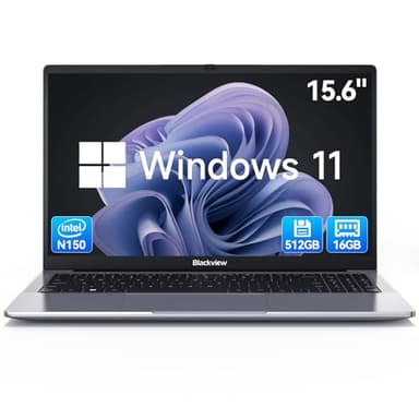 Blackview Laptop 2025, Laptops Computer for Business Student, Quad-Core N150 (Up to 3.6GHz, Beat N5095/ N95/N97/N100), 16GB DDR4 512GB SSD, 15.6” FHD IPS TÜV Screen, 100W Type-C Fast Charge, 4K HDMI