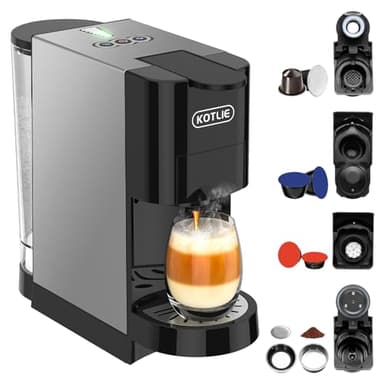 5 in 1 Espresso Single Serve Coffee Machine for Nespresso Original/Dolce Gusto/Mio/L’OR/Ground Capsule and ESE Coffee Pods,19Bar Multi-Capsule Coffee Machine (AC-513HF) (BLACK-HF)