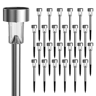 GIGALUMI Solar Lights Outdoor Garden Waterproof,24 Pack,Stainless Steel LED Solar Garden Lights for Patio, Lawn, Yard and Landscape Decor, Cold White