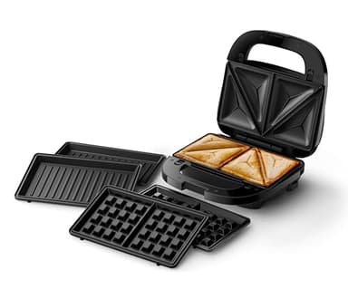 Philips 5000 Series Sandwich Maker - 3 Plate Sets for Paninis, Sandwiches, and Waffles, Nonstick Grill Plates, Cut-and-Seal, 750W Power, Black (HD2350/80)