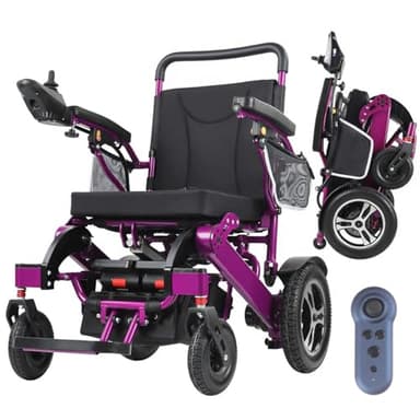 Portable Adult Electric Wheelchair,Intelligent Motorised Chair for Elderly,600W Powerful Motor,High-Performance Battery,Long Range,Aluminium Alloy Frame,120Kg Large Load,Quick Folding (Purple)