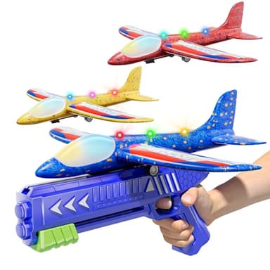 Doloowee Aeroplane Toys for 4 5 6 7 8 9 10 Years Old Boys, Airplane Launcher with 3 Foam Glider Planes, 2 Flight Mode, Kids Outdoor & Garden Toy, Birthday Gift for Kids Aged 3-10