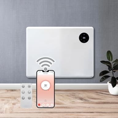 Purus 1000W White WIFI Smart App Control, Electric Radiator Heaters for Home, Bathroom Safe Electric Heater Setback Timer Lot 20 & Thermostat Control, Wall Mounted or Floor Standing with Controller