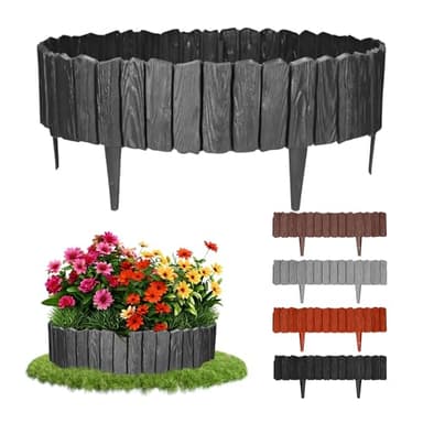 GARDENIX Anthracite Lawn Edging - 2.3m/7.4ft Flexible Garden Edging for Flower Beds, Lawn, Patio & Pavement - Easy Install border, No Digging, Weather-Resistant Plastic, Wood Effect Garden Fence