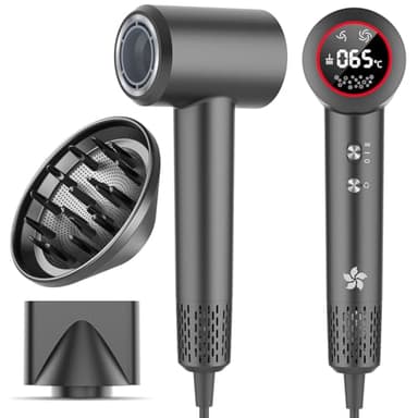 Hair Dryer with Diffuser, 400 Million Professional Plasma Hair Dryer, 110,000 RPM High Speed Brushless Motor Ionic Hairdryer, 2 minute quick dry,57dB Low Noise Blow Dryer for Women,Man,Travel and Home