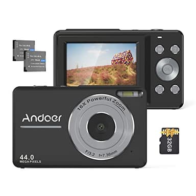 Andoer Digital Camera with 2pcs Rechargeable Batteries 32GB Memory Card 1080P 44M HD 16X Digital Zoom Anti-shake Auto Focus 2.5 IPS Screen Smile LCD Screen for Kids Children Holiday