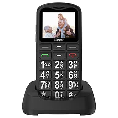 ukuu Unlocked Elderly Phone with Easy-to-Use Big Button, SOS, Speed Dial, 800mAh Battery, Bluetooth, and Charging Dock - Black