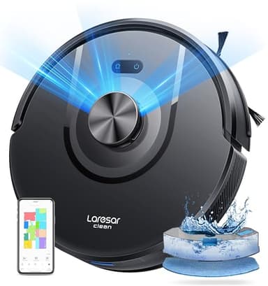 Laresar Clean Robot Vacuum Cleaner with Mop, Ultra Strong 5000Pa Robotic Vacuum with LiDAR Navigation, Robot Vacuum 180mins Runtime, 5 Maps, App/Alexa, Ideal for Pet Hair, Hard Floors, Carpet(Mars01)