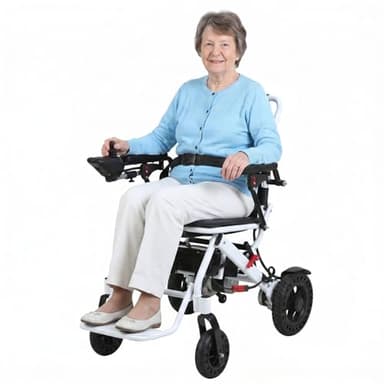 Foldable Electric Wheelchair, Lightweight Aluminium Powerchair with 500W Motor, 22kg, 12 Mile Range, Folding Mobility Chair, Portable Travel Wheelchair for Adults Seniors Home Outdoor Use (White)