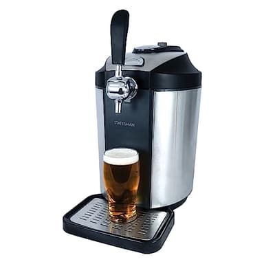 Statesman SKBD500SS Beer Dispenser Tap for 5 Litre Kegs, Draught Pump with Integrated Cooler for Beer Ale Cider & Lager, Perfect for Kitchens & Home Bars, Stainless Steel