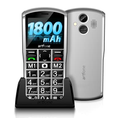 artfone A400 4G Big Button Mobile Phone for Elderly丨USB-C, Charging Dock丨1800mAh Battery丨Easy to Use丨2MP Camera丨2.4‘’ Display丨SIM Free Unlocked Senior Mobile Phone丨SOS Button丨Dual-Nano SIM - Silver