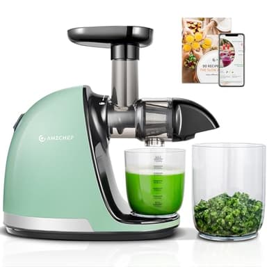 AMZCHEF Juicer Machines - Cold Press Juicer - Slow Masticating for Whole Fruits and Vegetables - Delicate Chew No Need to Filter - Bright Green