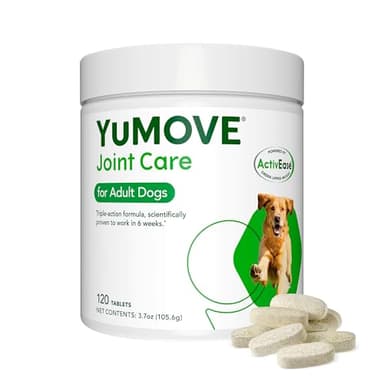 YuMOVE Joint Supplement for Dogs, Essential Dog Hip and Joint Aid for Stiff Adult Dogs with Glucosamine, Chondroitin, Green Lipped Mussel, Aged 6 to 8, 120 Tablets
