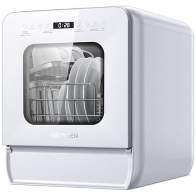 AIRMSEN 2025 NEW Upgraded Portable Dishwasher No Plumbing Table Top Dishwasher with 5L Tank, 9 Programs, 37 * 50cm Ultra-Narrow & Deep Design, 1-24H Delay Start & 360° Dual Spray, White
