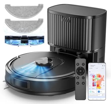 Vexilar Self-Emptying Robot Vacuum Cleaner with Mop, Laser Navigation, Up to 60 Days of Hands-Free Cleaning, 180 Mins Runtime, Strong 6000Pa Suction Robot Vacuum to Clean Floors, Carpets, and Pet Hair