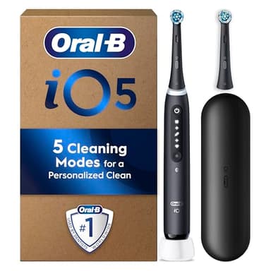 Oral-B iO5 Electric Toothbrushes for Adults, 2 Toothbrush Head and Travel Case, 5 Modes with Teeth Whitening, 2 Pin Plug, Black