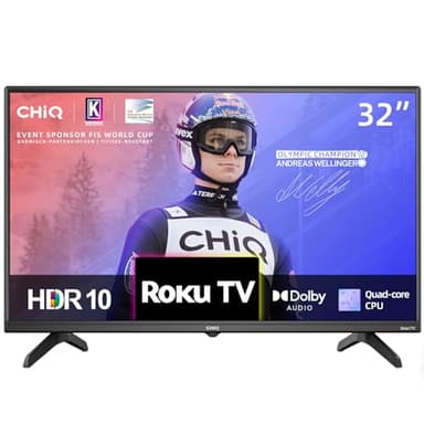 CHiQ ROKU TV L32G5NK, 32 Inch Smart, Small Tvs for Bedroom, Dolby Audio, Mobile Control, Voice Assistant, BBC, Disney+, 2.4&5G WiFi, USB 2.0