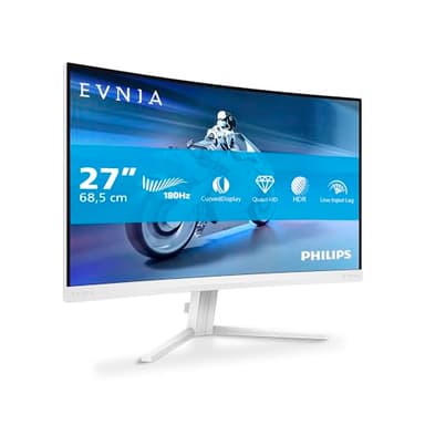 Philips Evnia 27M2C5501-27 inch QHD curved gaming monitor, 180 Hz, 1 ms GtG, FreeSync Premium (2560x1440, 2x HDMI 2.0, 1x DisplayPort1.4) white