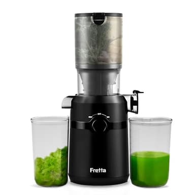 Fretta Cold Press Juicer Machines, Self-Feeding juicer with 108mm&1.0L Feeding Chute for Whole Fruits and Vegetables, Automatic 200W Masticating Juicer, High Yield Juice Extractor, BPA-Free, Black