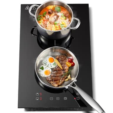 KICHPOWER Double Induction Hob, Electric Plug in Hob 30cm, Built-in Induction Cooker, Touch Control, 2800W, 9 Power Levels, Boost Function, 1-99 Min Timer, Child Safety Lock, Residual Heat Indicator