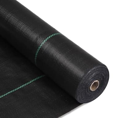 MLZPU 4m x 25m Heavy Duty Weed Control Membrane Garden Weed Barrier Fabric for Landscaping Driveway Gravel Artificial Grass Lawn Underlay Gadern Patios Garden Flower beds, Black Woven Ground Cover