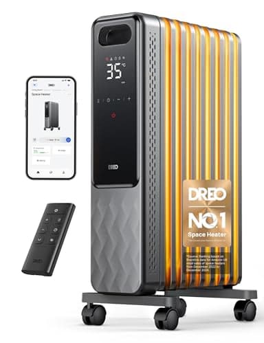 Dreo Smart 9 Fins Oil Filled Radiator, 2000W Silent Electric Heaters for Home, 4 Modes, Remote Control, Free Standing, Overheat & Tip-Over Protection, Digital Thermostat, Child Lock, 24H Timer, Quiet