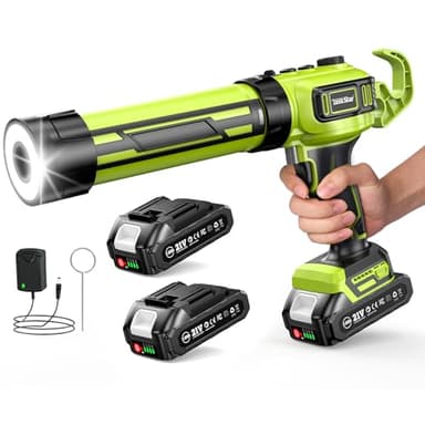 Taskstar Electric Caulking Gun for 300ML-Cartridges, 21V Silicone Gun Applicator with 2 x 2000 mAh Batteries & Built-in LED Light for Caulking and Sealing, Low Noise & Heavy Duty (280-330ML)