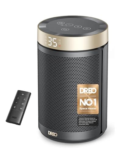 Dreo Electric Heater, 1500W Energy Efficient Space Room Heater, Upgrade Remote Portable Ceramic Fan Heaters, Thermostat, 3 Modes 12H Timer, Overheat & Tip Over Protection, for Bedroom, Atom 316, Gold