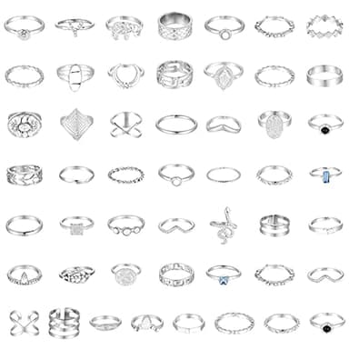 Bestomrogh 50 Pcs Retro Vintage Knuckle Joint Rings Set for Women Girls Silver Pear and Round Cut White Cubic Zirconia Engagement Mid Finger Stackable Rings