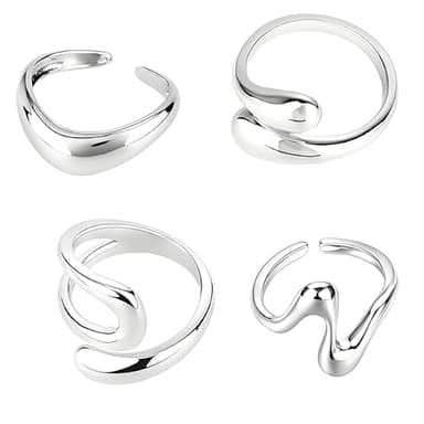 4 Pcs Chunky Silver Rings For Women, Opening Adjustable Rings For Women Silver Ring Set Statement Trendy Wide Irregular Finger Bold Stackable Ring For Aesthetic Jewelry