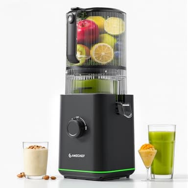 AMZCHEF Cold Press Juicer Machines, 3-IN-1 Masticating Juicer with 2 Strainers(Juice & Sorbet & Nut Milk), 160mm Wide Chute, 2.5L Capacity, Self-Cutting System, Low Noise Motor, Quick Release Design