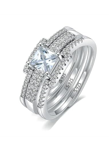 BORUO Women's 925 Sterling Silver Cubic Zirconia Rings Sets Adjustable Engagement Rign for Women,Girls