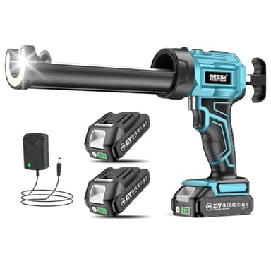 SEESII Silicone Sealant Gun with 2x2000mAh-Batteries, 21V Electric Caulking Gun with LED Light, 4 Adjustable Speeds, Auto Retract for Filling and Sealing
