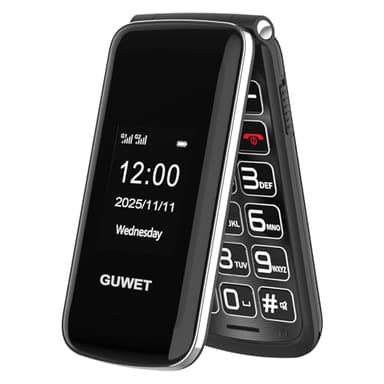 Guwet 2G Big button Mobile Phone for Elderly, Dual-screen, Senior Mobile Phones with 1600mAh Battery, Basic Mobile Phone With SOS Emergency Button, Black