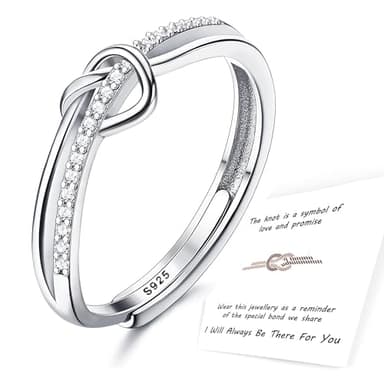 ADRAMATA 925 Sterling Silver Rings for Women, Adjustable Knot Silver Ring with Cubic Zirconia, Engagement Ring, Sterling Silver Promise Ring Jewellry