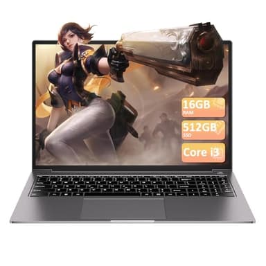 HUQPPQ Gaming Laptop Computer 16GB RAM 512GB SSD 1TB Expansion Core i3 (Up to 3.2Ghz) Notebook 16 Inch Laptop Gaming 1920 * 1200 UHD Dispaly Laptops Type C WiFi 5 with Mouse & Keyboard Film UK-Gray
