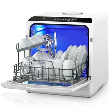 Table Top Dishwasher, Mini Countertop Dishwasher W/ 6 Programs, Delayed Start Function and Air Drying Function, and 5L Built-in Water Tank, No Installation Needed