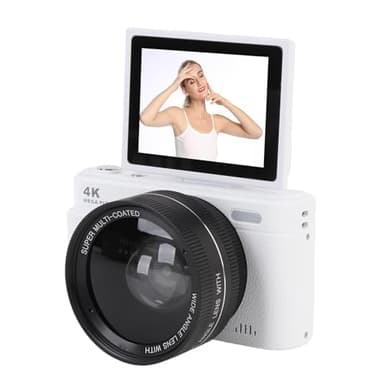 Denash 4K Digital Camera, 64MP Mirrorless Camera with Flip Screen & 18X Zoom, AI Stabilization, 0.45X Wide Angle Lens for Travel,Vlogging