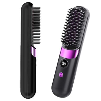 HRYYDS Go Brush Pro UK Cordless Hair Straightener Brush - Portable Rechargeable Ceramic Styling Brush with 6 Adjustable Heat Modes & LED Display (Black)