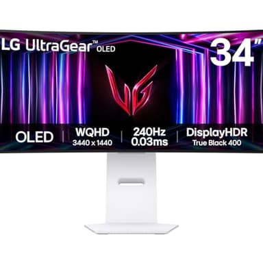 LG Ultragear Curved OLED Gaming Monitor 34GS95QE, 34 Inch, 1440p, 240Hz, 0.03ms, OLED Display, HDR 10,NVIDIA G-Sync Compatible & AMD FreeSync, Smart Energy Saving, DisplayPort, HDMI