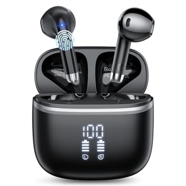 Wireless Earbuds, HiFi Stereo Deep Bass, Bluetooth 5.4 Headphones with 4 ENC Noise Cancelling Mic, 50H Playtime,Bluetooth Earbuds Dual LED Display, IP7 Waterproof Bluetooth Earphones,2025 Black