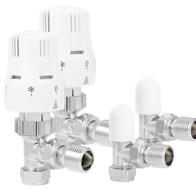 VANCOCO 2 Pcs Thermostatic Radiator Valve 1/2"×15mm Angled with Lockshield, Thermostat TRV Set, H62 Brass, Energy Saving