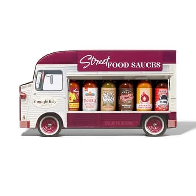 Thoughtfully Gourmet, Street Food Sauces Hot Sauce and BBQ Gift Set, Flavours: Diablo Wings Sauce, Louisiana and More, Vegan and Vegetarian, Set of 6