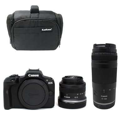 KamKorda Camera Bag + R100 Mirrorless Camera + RF-S 18-45 f/4.5-6.3 IS STM + RF 75-300mm f/4-5.6 Lens, 24.1MP APS-C CMOS Sensor, 4K Video + 2 Year Warranty