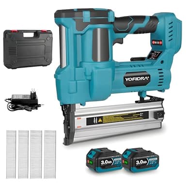 Yofidra 2-in-1 Cordless Nail Gun & Electric Stapler, Compatible with 15-50mm Nails & 10-40mm Staples, 2x3.0Ah Battery, Brushless Motor, Depth Adjustment for Woodworking, Furniture Assembly & DIY