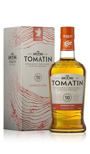 Tomatin 10 Year Old Highland Single Malt Scotch Whisky 700ml, 40% Alc/Vol – Aged in Bourbon Casks – Crisp Highland Character – Presented in Embossed Glass Bottle & Gift Box