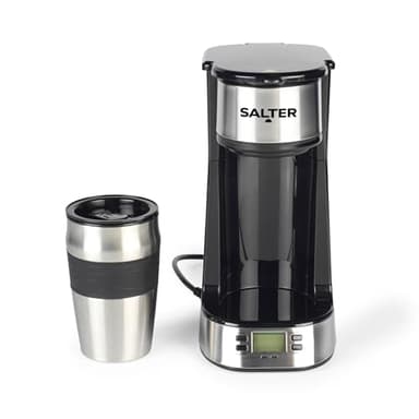 Salter EK2732 Personal Coffee Machine - One Cup Filter Coffee Maker, Includes 420ml Stainless Steel Travel Mug, Removable & Washable Filter, Quick Brew In 3-4 Mins, Compatible With Ground Coffee, 750W