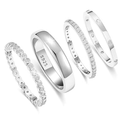 MUCCA 4 Pcs Sterling Silver Ring Set for Women - 925 Sterling Silver Thumb Rings with Cubic Zirconia for Stacking and Exquisite Women's Jewellery Gifts