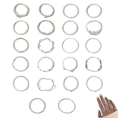 louuuou 22 Pcs Silver Rings for Womens Silver Rings Women Set, Thumb Ringss for Women, Finger Stackable Silvery Ring Set for Woman Girls Chic Silvery Ring Suitable for Daily Wear Travel Party